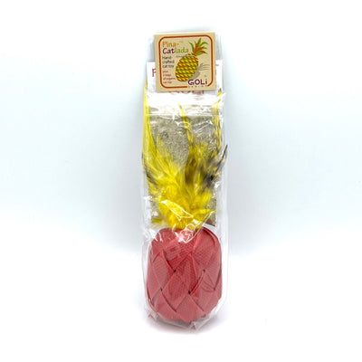 Fluffy red and yellow pineapple cat toy