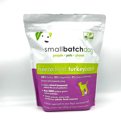 Small batch dog food package front