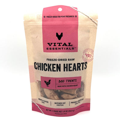 Vital Essentials freeze dried chicken hearts dog treats bag