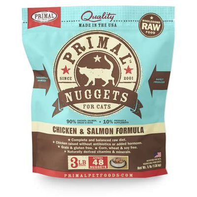 Primal chicken and salmon nuggets for cats