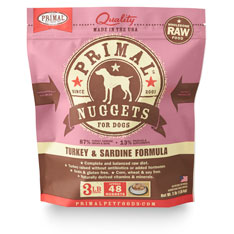 Primal turkey and sardine nuggets for dogs