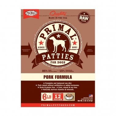 Primal pork patties for dogs