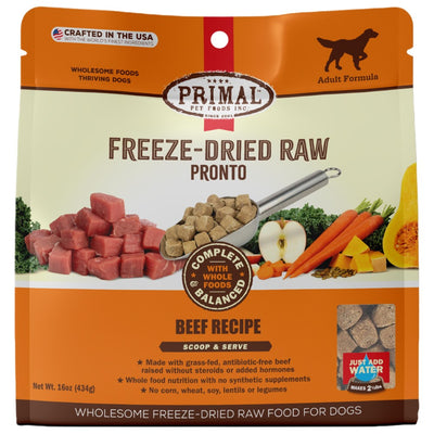 Primal freeze dried raw beef recipe for adult dogs