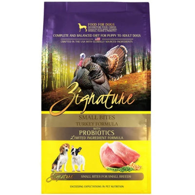 Zignature turkey bites with probiotics dog food 4 pound bag