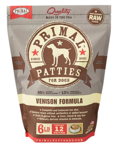 Primal venison patties for dogs