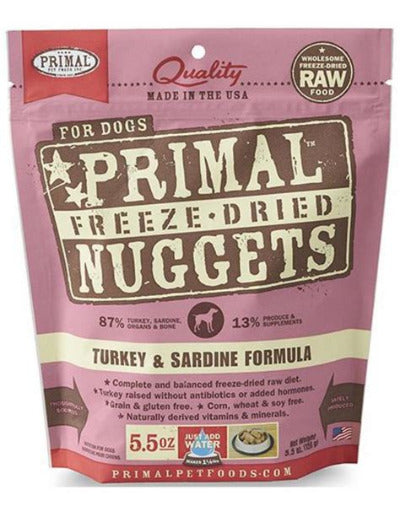Primal Freeze dried turkey and sardine nuggets for dogs