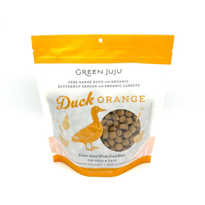 Green Juju Duck Orange Freeze Dried Bites for Dogs and Cats 7.5 oz bag