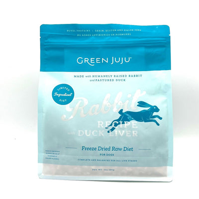 Green Juju Freeze Dried Dog Food Rabbit Recipe with Duck Liver- 14 oz bag