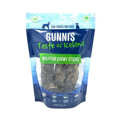 Gunni's wolf fish chew dog sticks bag