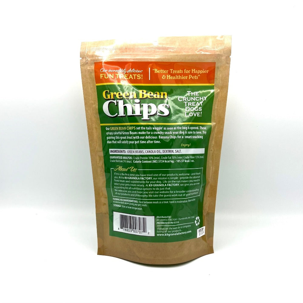 Green Bean Chips dog treat package back