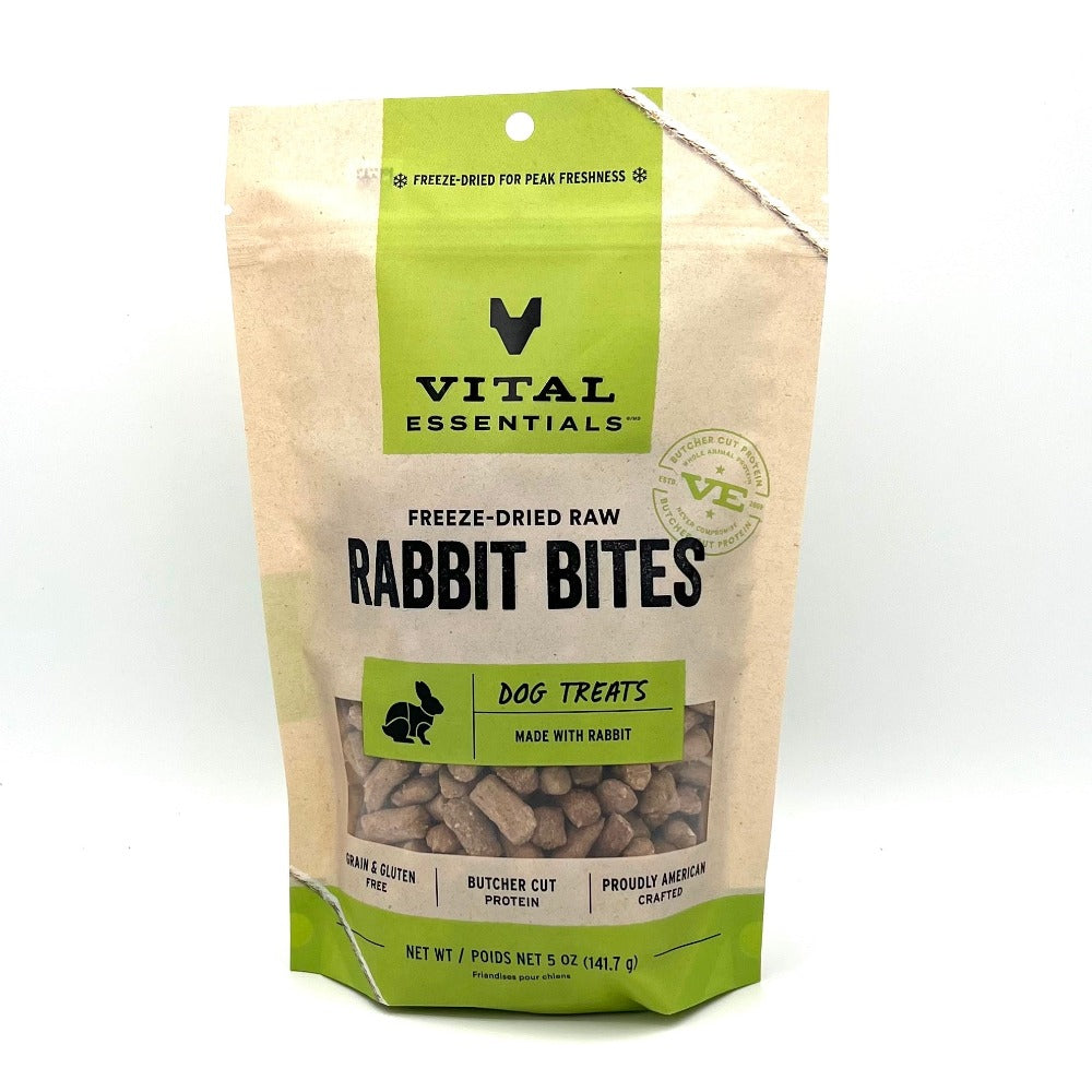 Vital Essentials Freeze Dried Rabbit Bites Dog Treats-5 oz Bag