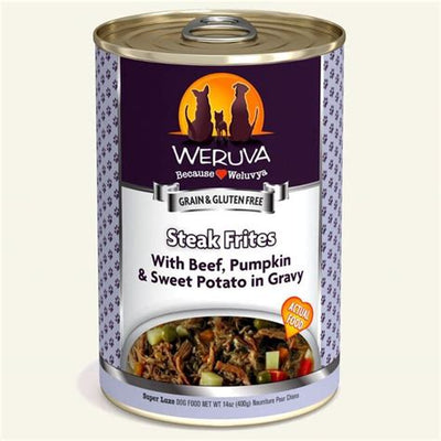 Beef, pumpkin, sweet potato in gravy canned pet food