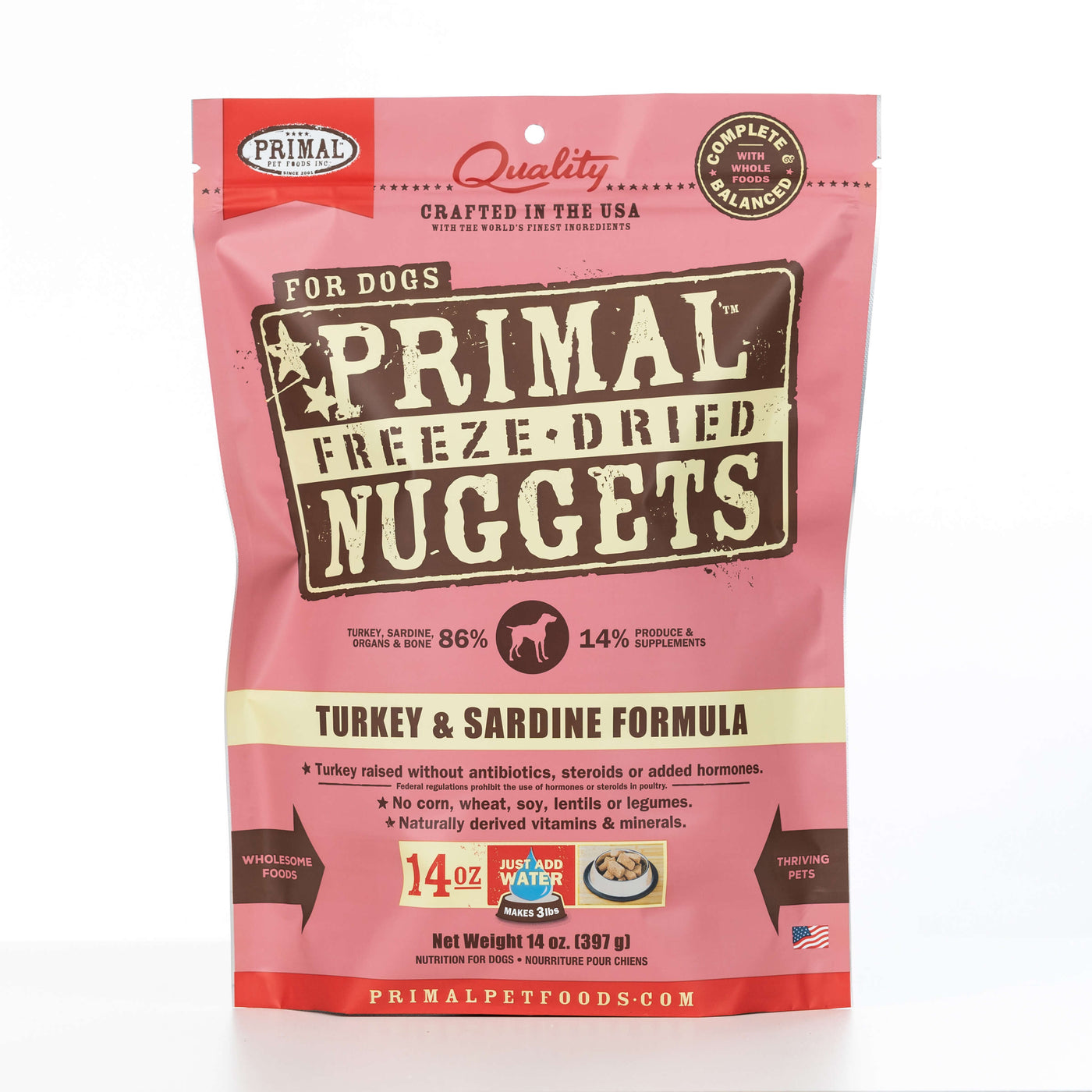 Primal Raw Freeze-Dried Nuggets Turkey Sardine Dog Food 14 oz