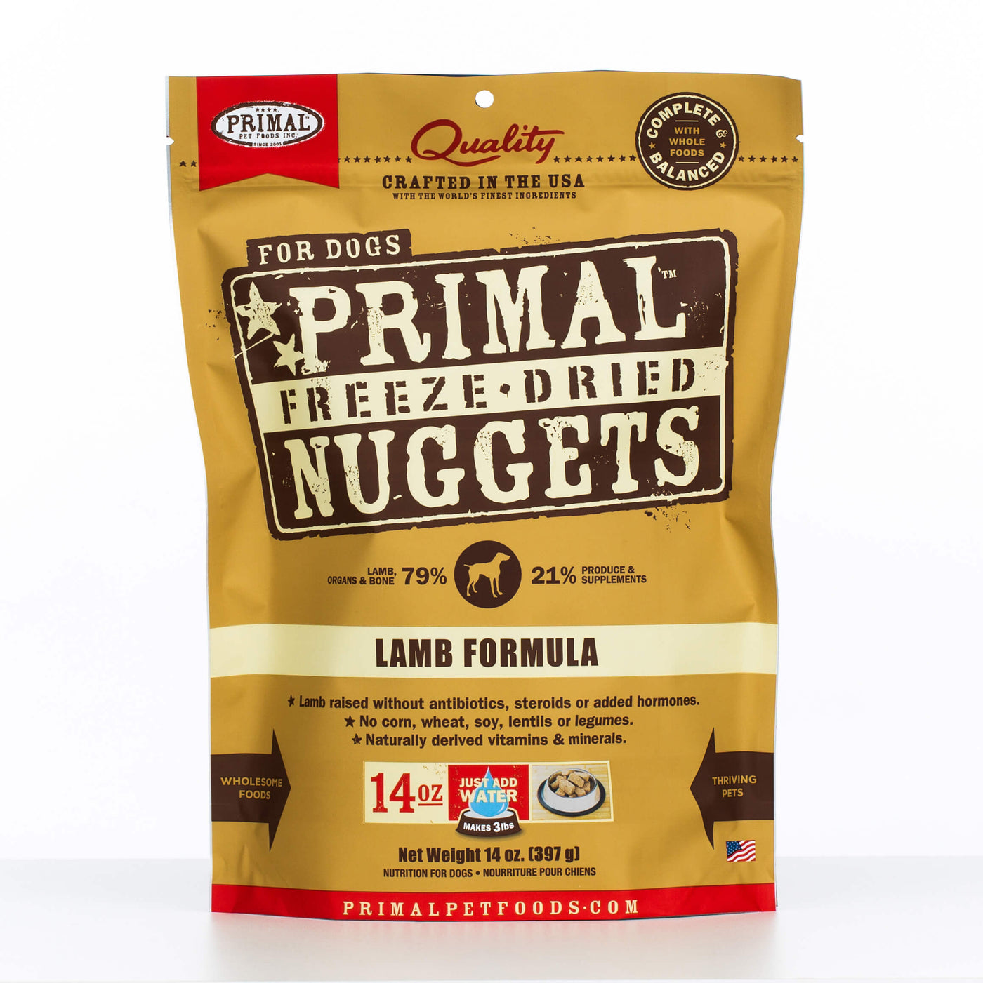 Primal Raw Freeze-Dried Nuggets Lamb Formula Dog Food 14-oz