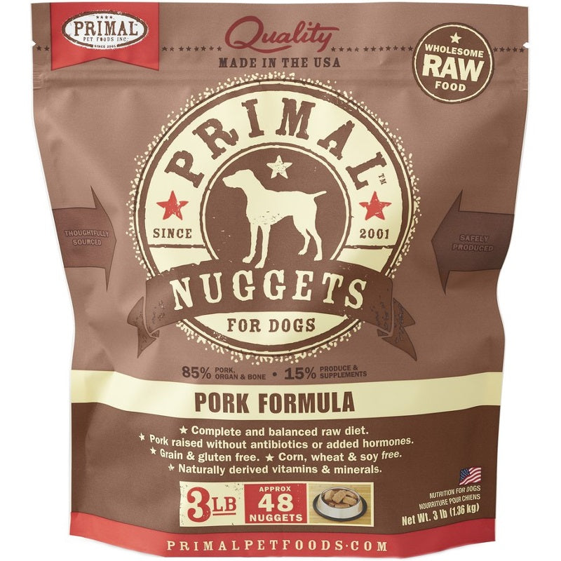 Primal Raw Frozen Nuggets Pork Formula Dog Food 3 lb