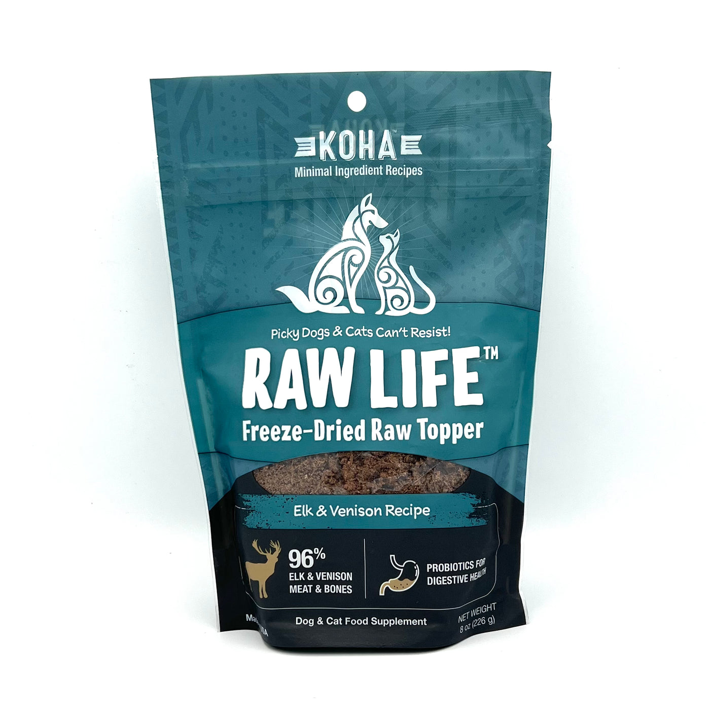 Koha Freeze-Dried Raw Topper Elk & Venison Recipe for Dogs and Cats 8oz Bag