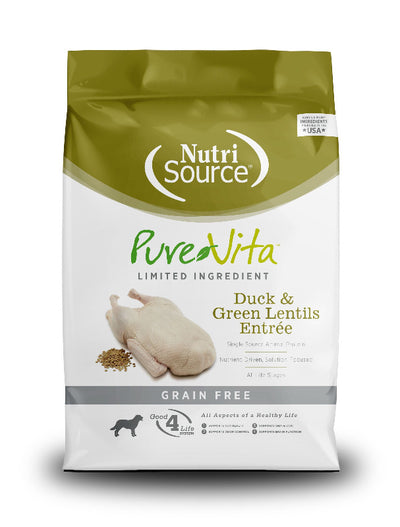 Pure Vita duck and green lentils dry dog food bag