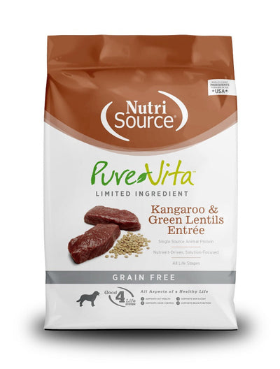 Pure Vita kangaroo and green lentils dry dog food bag