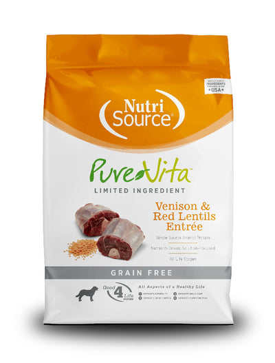Pure Vita venison and red lentils dry dog food bag